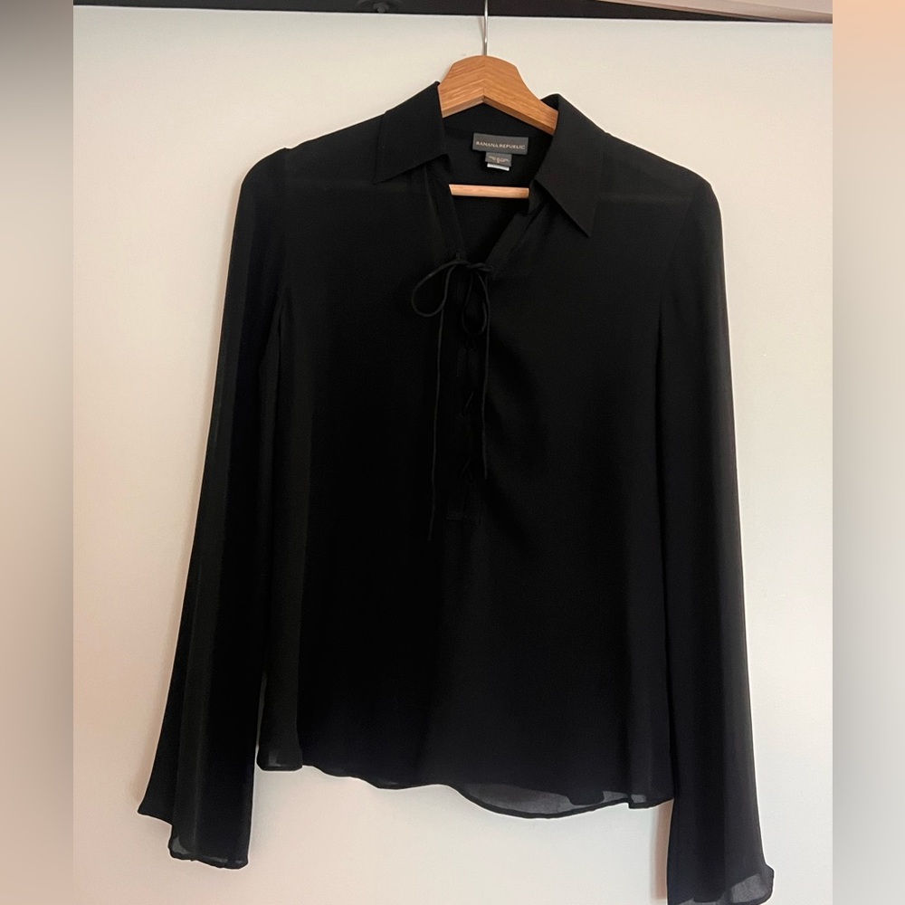 Banana Republic Black Tie-Neck Long-Sleeve Blouse